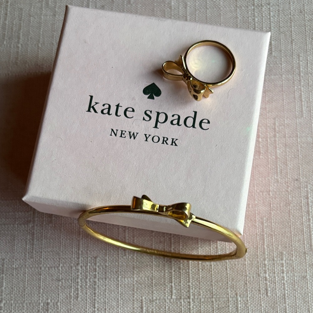 Kate Spade bow gold bangle and ring